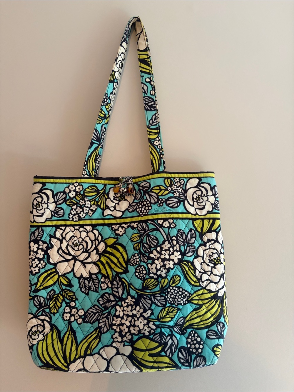 Vera Bradley Quilted Floral Tote - Turquoise, White & Lime